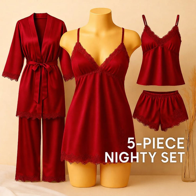 Luxury 5-Pcs Silk Night wear for Women